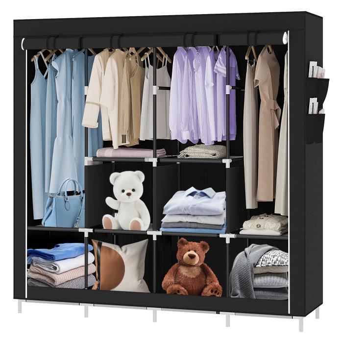 Armoire de chambre XJING - Grande armoire de rangement - 2 portes - Noir - 167x45x170cm