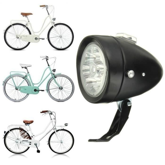 Phare avant de vélo LED rétro avec support, pièces de modification vintage