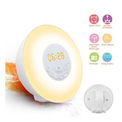 Réveil Simulateur D'aube Avec Bluetooth Et Bruit Blanc - 30 Sons, 18 Couleurs LED, Double Alarme