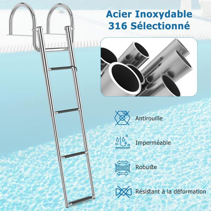 GOPLUS Échelle De Piscine Télescopique à Plateforme De 3 Marches En Fibre De Verre Echelle Bateau Pliable Ponton Avec 2 Rampes GOPLUS Échelle De Piscine Télescopique à Plateforme De 3 Marches En Fibre De Verre Echelle Bateau Pliable Ponton Avec 2 Rampes