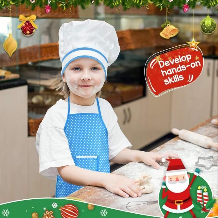 Ensemble Tablier Cuisine Enfant 6 Pièces - Kit Chef Pâtisserie Avec Ustensiles En Bois Et Acier