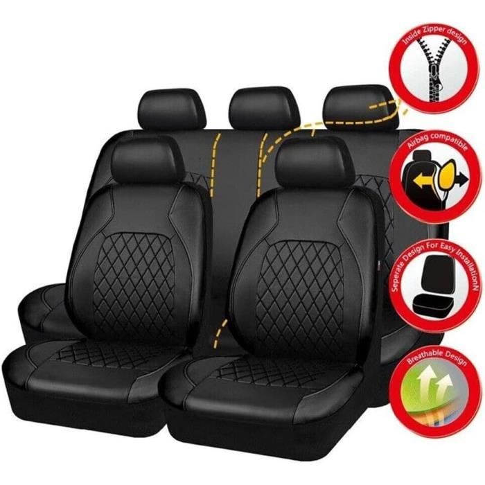 Housse De Siège Coccinelle Volkswagen En Cuir PU - Set Complet Avant/arrière Noir