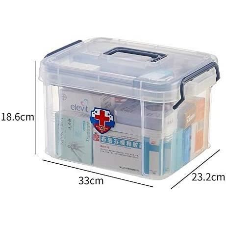 Boîte à Pharmacie 2 Niveaux Gris – Organisateur Médicaments Avec Compartiment Amovible & Sécurité Enfant Boite Medicaments Portable