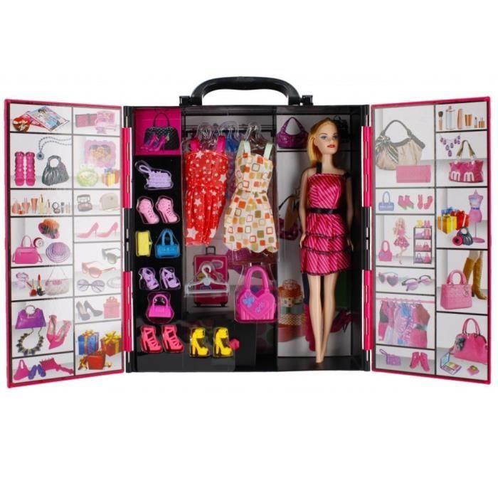 Coffret Barbie Grand Dressing Transportable 1 Poupee Mannequin 25  accessoires Set Habit Vetement 1 Carte Offerte - Cdiscount Jeux - Jouets