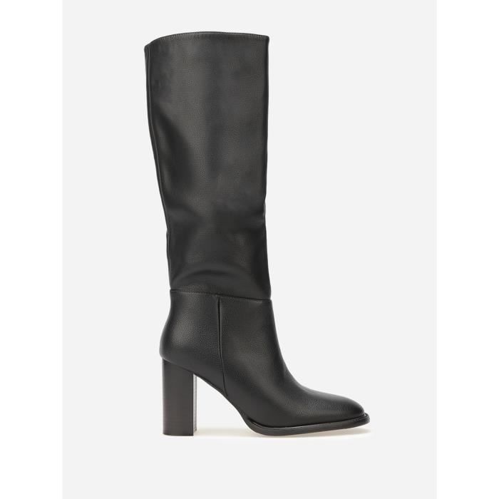 Bottes en simili texture a talon carre LA MODEUSE Noir Fermeture zippee Hauteur de la tige haute