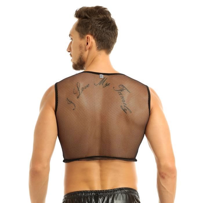 DPois Homme Sexy Debardeur Transparent Gilet Tank Top T shirt Sans Manches Haut Court en Maille Fishnet Clubwear S L Noir Cdiscount Pret a Porter