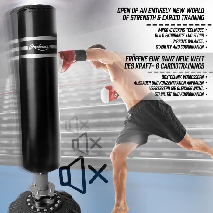 Physionics® Sac de Frappe Rempli - H 100, Ø 35 cm, Poids 26.8 kg - Punching  Bag Boxe, MMA, Muay Thai, Kickboxing, Arts Martiaux - Cdiscount Sport