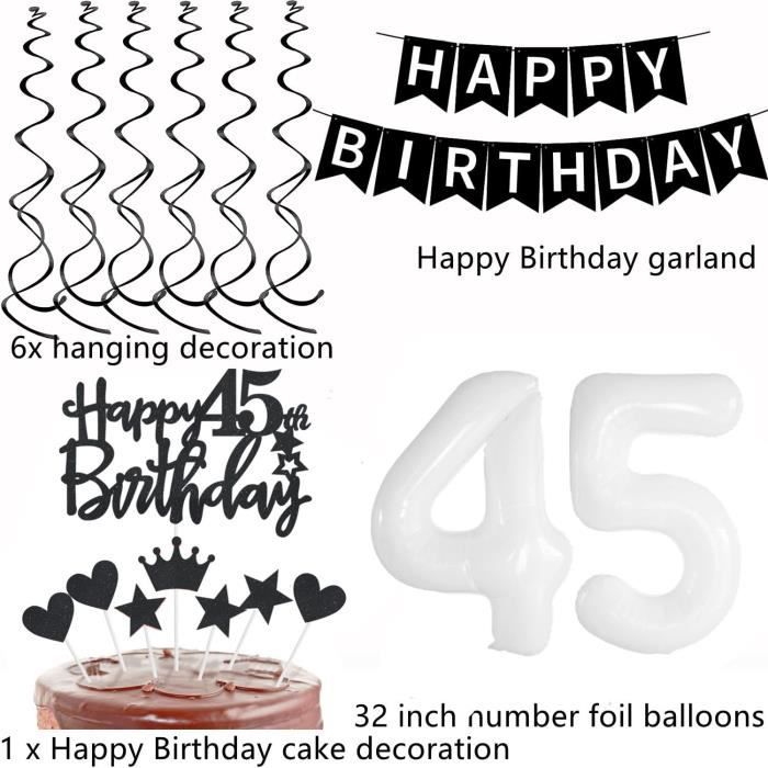 Ballon 45 Ans Anniversaire Femme, Decoration De Fête D'Anniversaire 45