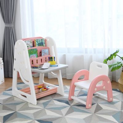 DREAMADE Table à Dessin Enfants + Chaise – Tableau Effaçable – 5 Feutres Aquarelle & Gomme – Bureau Bébé 3-8 Ans Marron