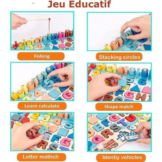 Puzzle éducatif Montessori En Bois - Reconnaissance Chiffres Et Formes, Pour Enfants 2-5 Ans