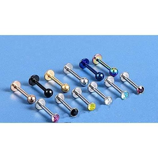 Lot 8 Pièces Argent 8 Piercings Lèvre Labret 16G 10mm Acier Inoxydable - Pour Monroe, Medusa, Helix Piercing Médusa Argent