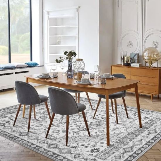 MAST DOO Tapis de salon, lavable, 140 x 200 cm, style bohème, fleurs, à poils courts, grand, pour salle à manger, chambre à coucher, bureau, lavable, antidérapant, motif floral, rose