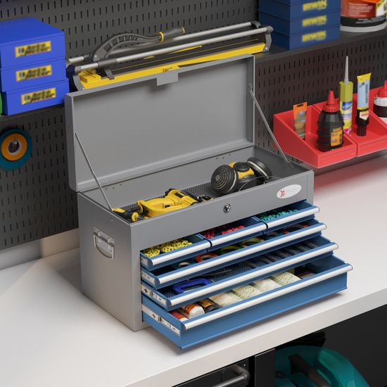 Coffre à Outils Métal 6 Tiroirs - Armoire Portable Noire Avec Serrure, 23,6 X 9,9 X 13,4 Pouces
