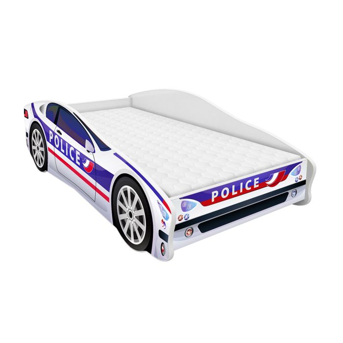 ACMA Lit enfant Bébé Toddler avec Matelas Sommier Police Voiture De Course 160x80 cm - Maison