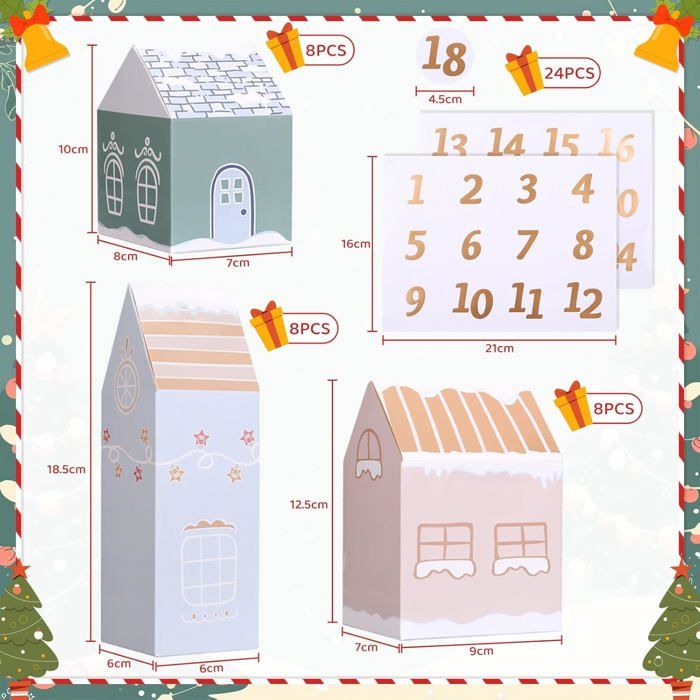 Calendrier De L'Avent Vide à Remplir - 24 Boîtes En Kraft (7x5x10.5 Cm) + Autocollants - DIY Noël