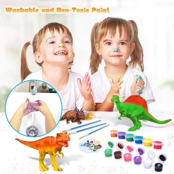 Kit Peinture Dinosaure Pour Enfants - 6 Figurines Plâtre + Volcan & Œuf, Peintures & Pinceaux - Activité Manuelle Créative Dès 6 Ans