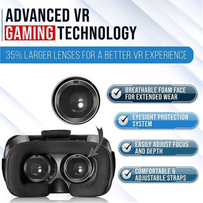 Casque Réalité Virtuelle, Casque VR Compatible avec iPhone/Android – Lancez  Les Meilleures Applications/Jeux et Regardez Vos vidéos 3D & 360 avec Un