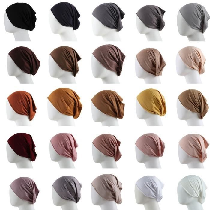 Lot De 2 Hijab Turban Extensible Ultra Doux Pour Femme Musulmane - Couleurs Unies