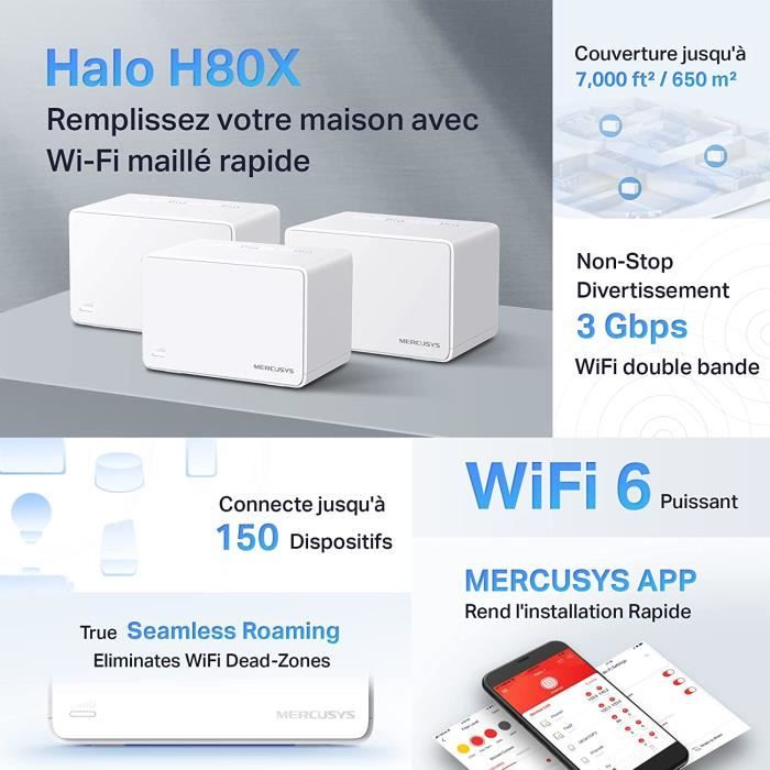 Mercusys TP-Link Halo H85X Mesh Wi-Fi 6 AX3000 - Système 2 Pièces Double Bande 2.5G