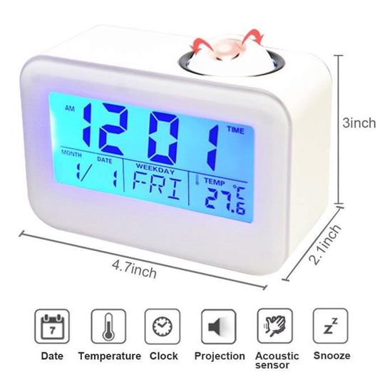 DEL Radio-réveil numérique avec la température humidité Miroir projection horloge HG