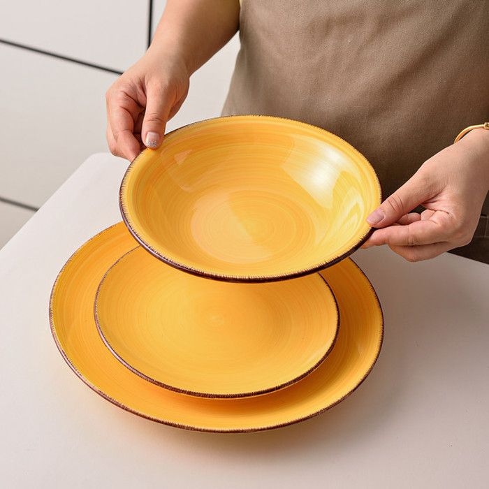 Service De Table PLAYA 24 Pièces En Grès - 6 Assiettes Plates, Creuses, à Dessert + 6 Bols | Vert, Micro-ondable