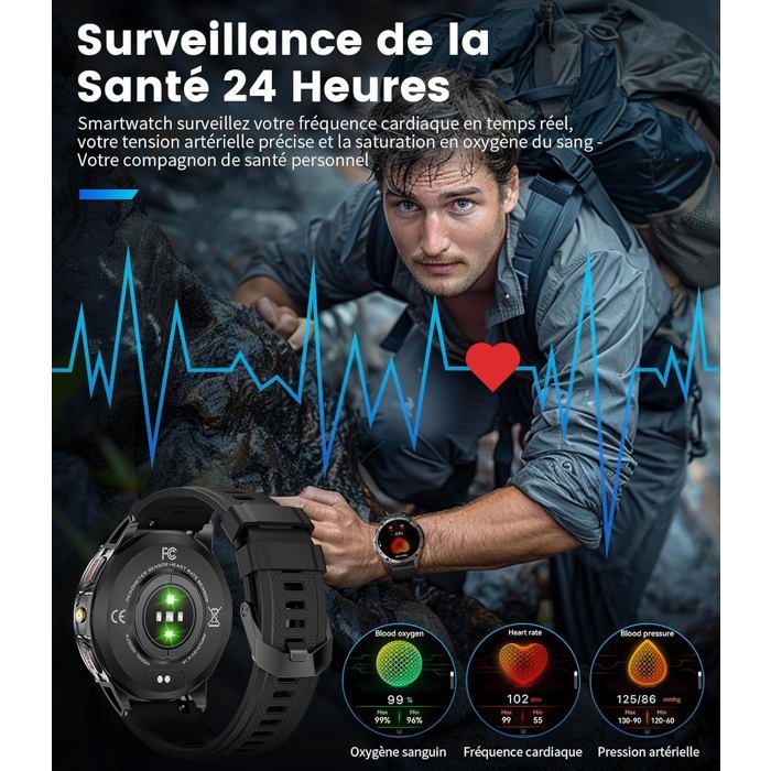 Montre Connectée Homme HIRREO EF7 - Écran AMOLED 1.43", Lampe Torche, 530mAh