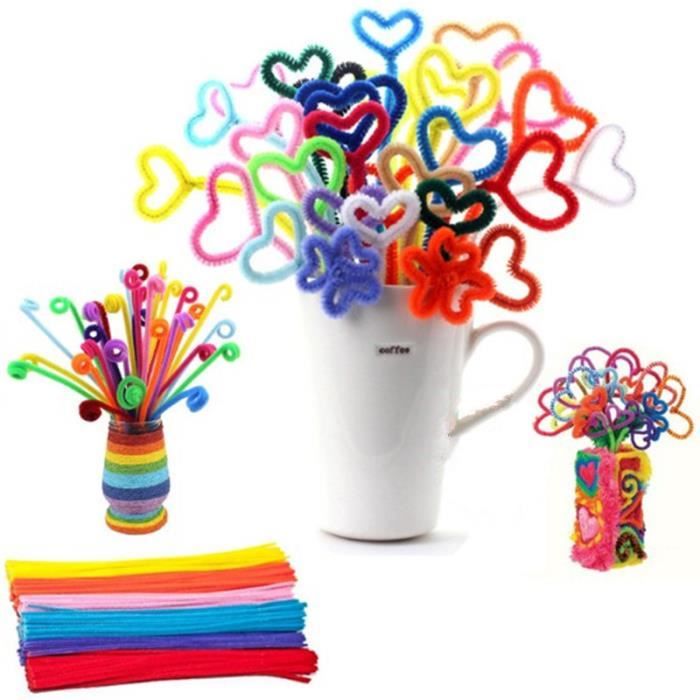MULTICOLORE CLAIR - Lot de 100 Fils Chenille Loisirs Créatifs Fabrication Jouets Poilus Cadeau pour Enfants - Beaux-Arts et Loisirs créatifs
