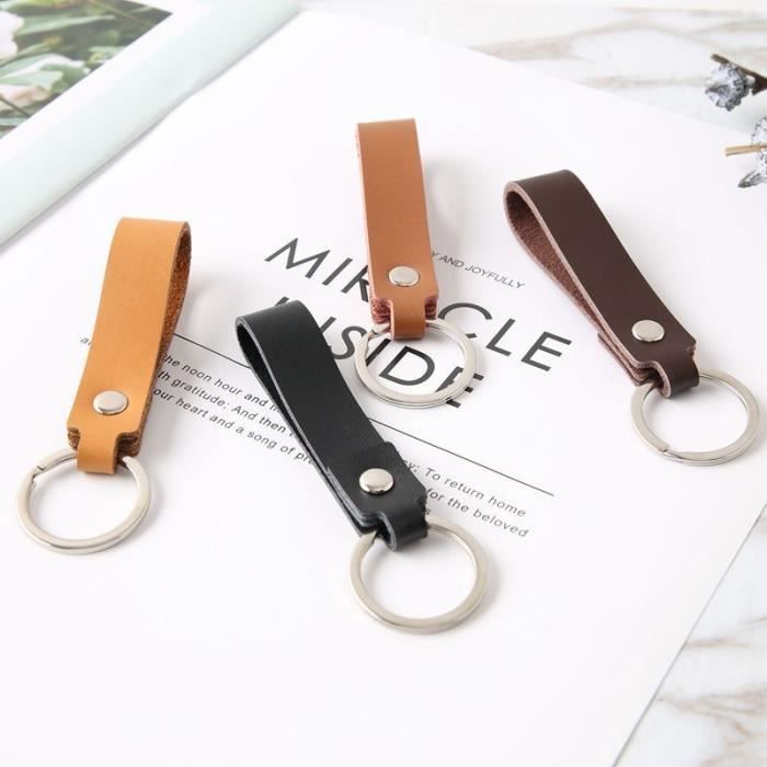 1 pc brun - Porte clé en cuir véritable, pochette pour clés de voiture,  anneau de portefeuille à Clip pour fe