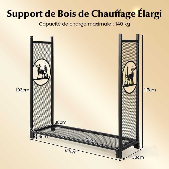 Tagère à bois de cheminée en métal Étagère à bois de chauffage extérieure Cadre en acier + couverture & gants Abri à bois de cheminée 200kg Stockage à partir de 72,80
