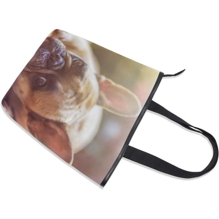 Mnsruu Grand Sac à Main Fourre-tout Réutilisable Pour Femme Motif Bouledogue Français Vert