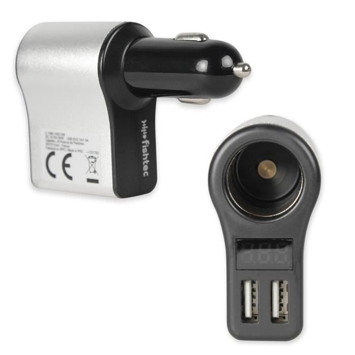 FISHTEC® Chargeur de Voiture USB 3en1 - 2 Ports USB 3,1 A + Prise
