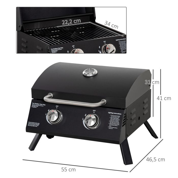 OUTSUNNY Barbecue Charbon De Bois Avec Couvercle 2 Roues - 2 Tablettes Pliables Etagere Thermometre Acier Noir