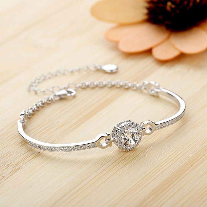 Bracelet Femme Cœur 925 en argent Cristal Diamant