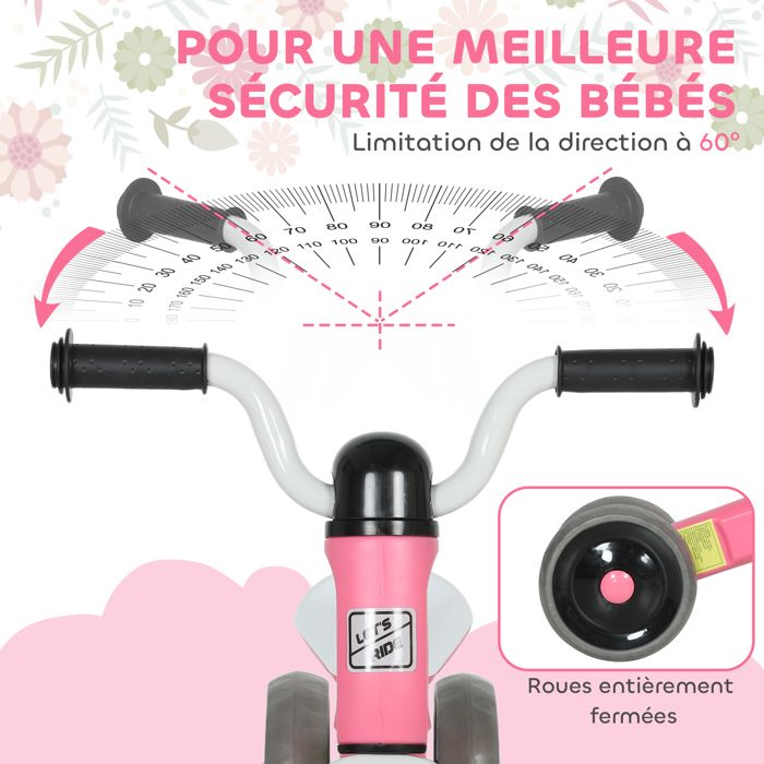 Draisienne bébé sans pédales 1-2 ans rose intérieur/extérieur