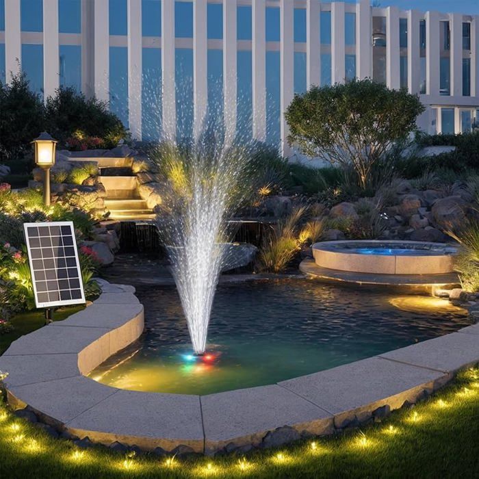 LESOLEIL Pompe De Bassin Solaire 10 W - Fontaine Solaire Flottante Avec Batterie LED - 17 Styles De Fontaine - Débit D'eau Réglable - Pour Bain D' Oiseaux, Jardin, étang, Réservoir à Poissons