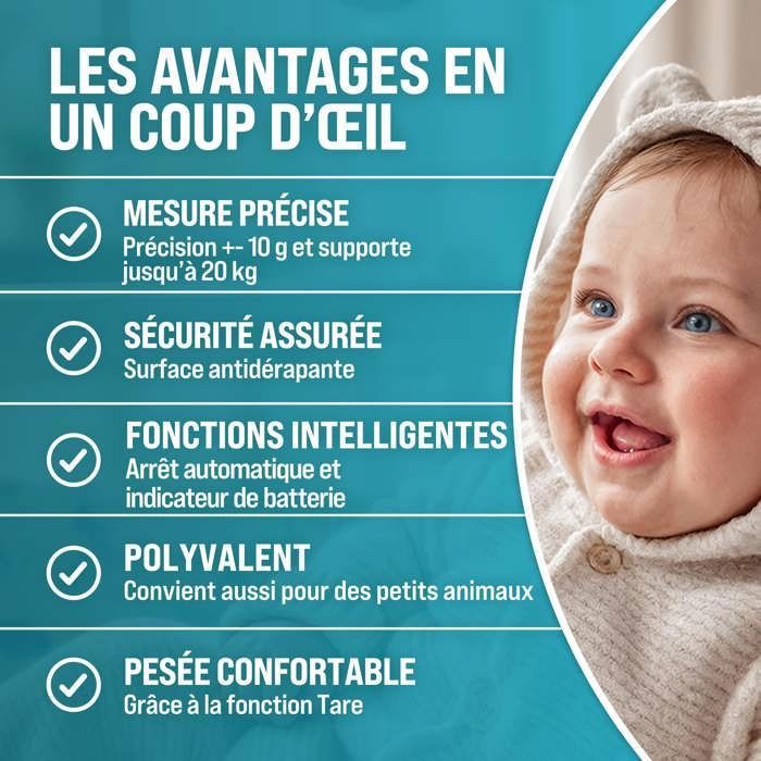 MINUS ONE Pèse-Bébé Numérique Jusqu'à 20 Kg - Balance Bébé Avec Écran LCD Et Mode TARA