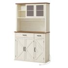 VASAGLE Buffet de Cuisine avec Lumières et Chargeur, avec Portes et Tiroirs, 39,5 x 106,5 x 180,6 cm, Blanc Rustique et Marron Miel