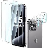 Verre Trempé Pour iPhone 15 Pro Max 6.7" , 3 Film de Vitre Protection d’écran + 3 Caméra Arrière Protecteur, sans Bulles, 9H Dureté