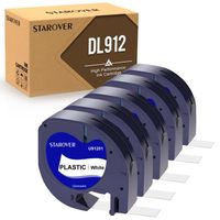5x STAROVER Compatible Plastique Ruban 91201 Noir sur Blanc , 12mm x 4m, recharge Dymo Ruban pour Dymo LetraTag LT-100H LT-100T