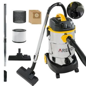 ASPIRATEUR INDUSTRIEL AREBOS Aspirateur Industriel 1600W | Aspirateur Eau et poussières | Aspirateur à Cendres pour cheminée | Cuve de 30 L | Jaune