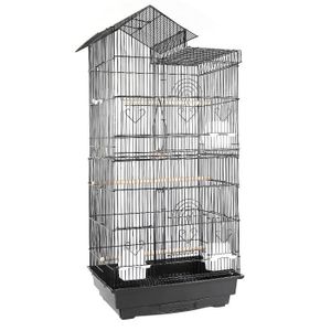 VOLIÈRE - CAGE OISEAU WISS Volière Cage à Oiseaux Perruche Mandarin Canaris Portable avec Perchoirs Mangeoire 46 x 36 x 99 cm