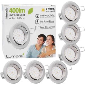 Lumare LED Spot encastrable 4W 27mm de profondeur d'encastrement 400lm IP44 Set de 3 pièces Blanc chaud Module d'éclairage interchangeable Argent mat Angulaire 