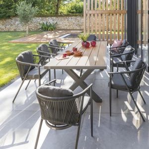 TABLE DE JARDIN  Table extérieure - HESPERIDE - Emperia - Bois d'acacia et aluminium - Noir graphite