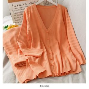 GILET - CARDIGAN Ensemble tricoté deux pièces pour femmes - Sportswear - Perle journal - Type orange - Col en V