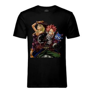 T-SHIRT T-shirt Homme Col Rond Noir Fairy Tail Natsu Lucy 