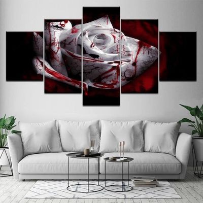 5 Pieces De Sang Noir Blanc Rose Fleur Peinture Decor Salon Chambre Toile Murale Artwork Images Affiche Modulaire Impression Hd Achat Vente Objet Decoration Murale Cdiscount