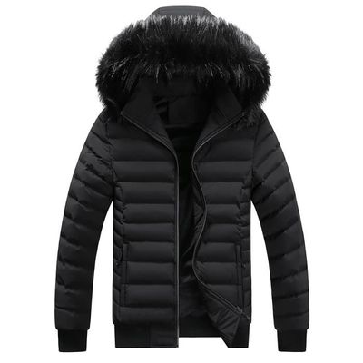 Doudoune Homme Capuche fausse fourrure amovible Manches longues poignet elastique Chaud Hiver Noir Cdiscount Pret a Porter