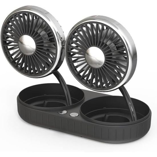 Ventilateur Voiture Double Tête Rotatif 360° - 2 Vitesses, Silencieux, Branchement Allume-cigare 12V