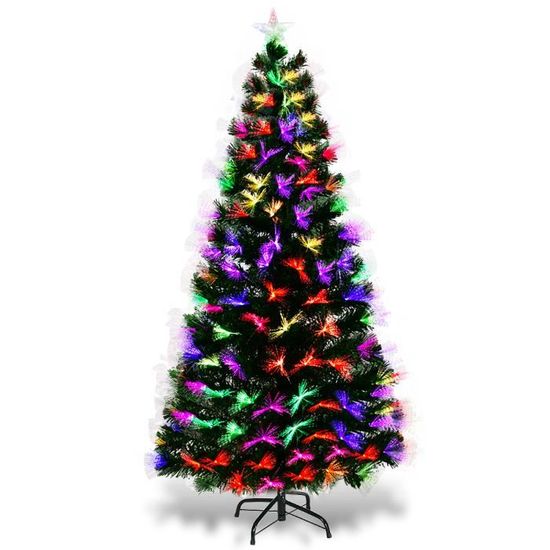 COSTWAY Sapin de Noël Artificiel LED 180cm avec Lumières pré-installées
