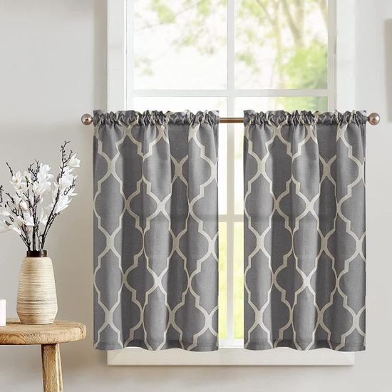 Vangao Lot De 2 Rideaux Brise-Bise Gaufrés Gris Uni – Occultants Courts 90x90 Cm, Tissu Aéré Pour Cuisine, Salle De Bain, Fenêtre Petite